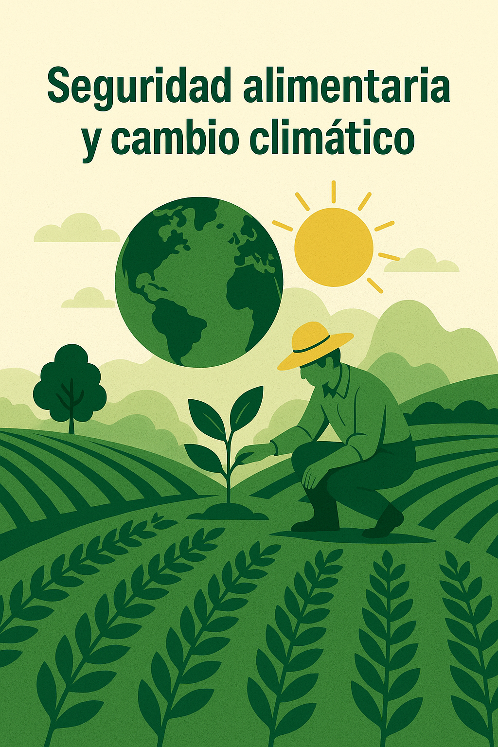 La imagen motivacional representa visualmente la conexión entre la agricultura sostenible y el cambio climático.